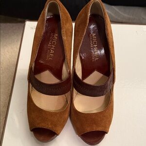 Michael Kors Tan and Brown Peep-Toe Heels